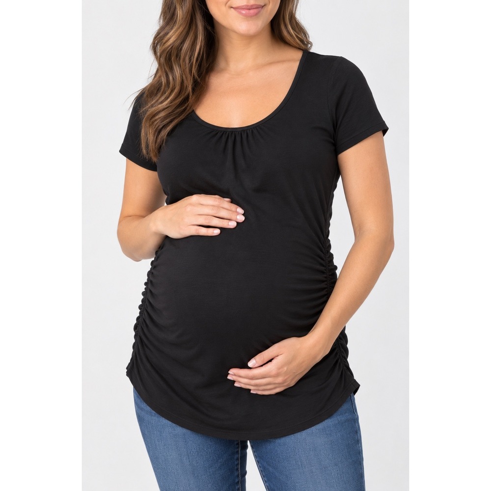 Motherhood Maternity Black Ruched Side Short Sleeve Top Size Medium